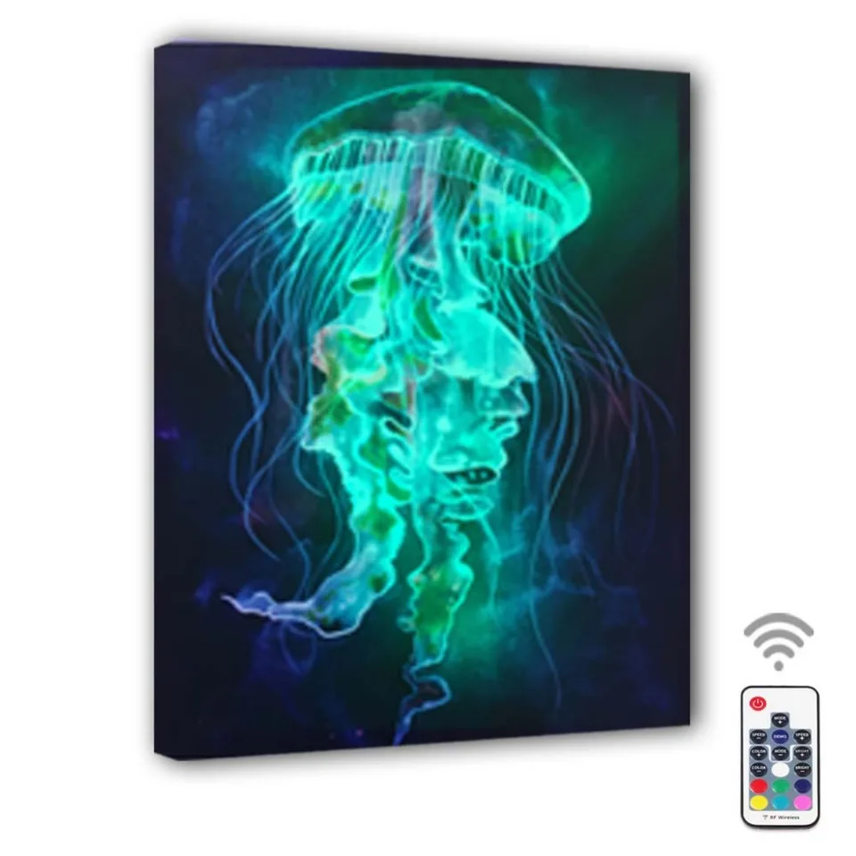 Led Leinwand Druck Bunte Quallen Wand Bild Fernbedienung Beleuchten Malerei Licht Box Drucken Und Poster Dekor Geschenk Malerei Und Kalligraphie Aliexpress