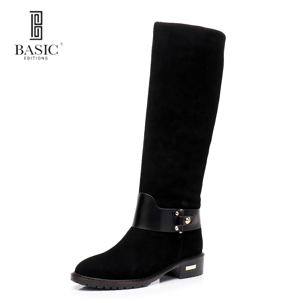 

Basic Editions Women Winter Genuine Suede Leather Low Stacked Heel Round Toe Zipper Fastened Casual Boots - 2338-1618ME