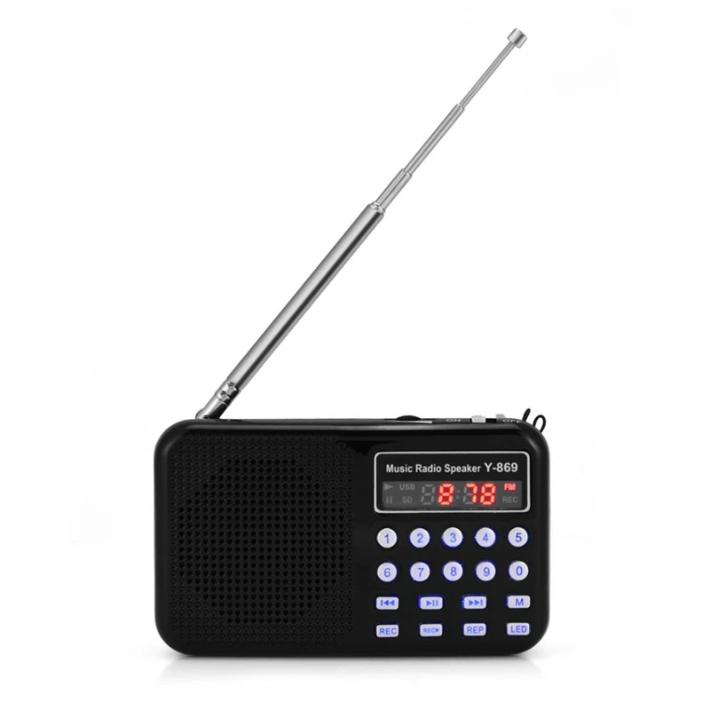 Портативный мини стерео ЖК-дисплей Fm/Am радио Usb Tf карта музыкальный плеер аккумуляторная батарея со светодиодным светильник - Color: Black