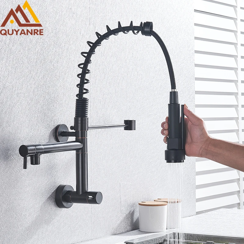  Blackend Wall Mounted Kitchen Spring Faucet Dual Spouts 360 Rotation Single Cold Kitchen Mixer Tap  - 33036047252