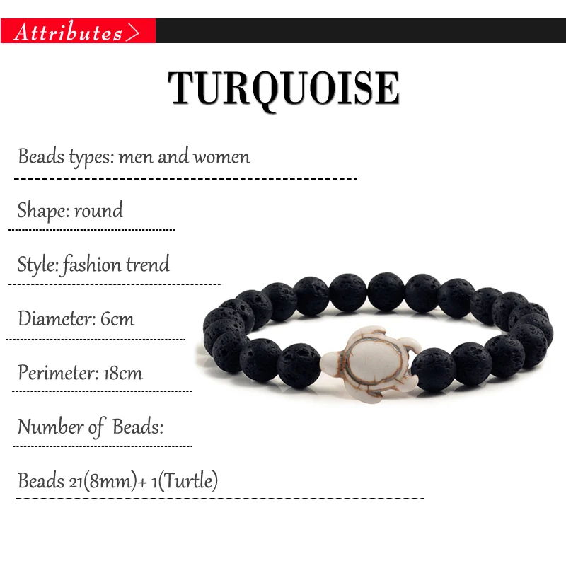 Summer Beach Sea Turtle Beads Bracelet for Men Charm Black Lava Natural Stone Bracelet Hamdmade Strand Elastic Bangles Jewelry