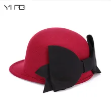 YIFEI Осенняя Кепка для девочек, женская зимняя шапка с большим бантом, бейсбольная шапка Трилби, шерстяная шляпа Fedora Chapeu Sombrero