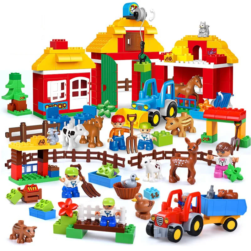 

Happy Farm Zoo With Mini Animals Figures Large Particles Building Blocks Compatible Legoed Duploe City DIY Big Bricks Kids Toys