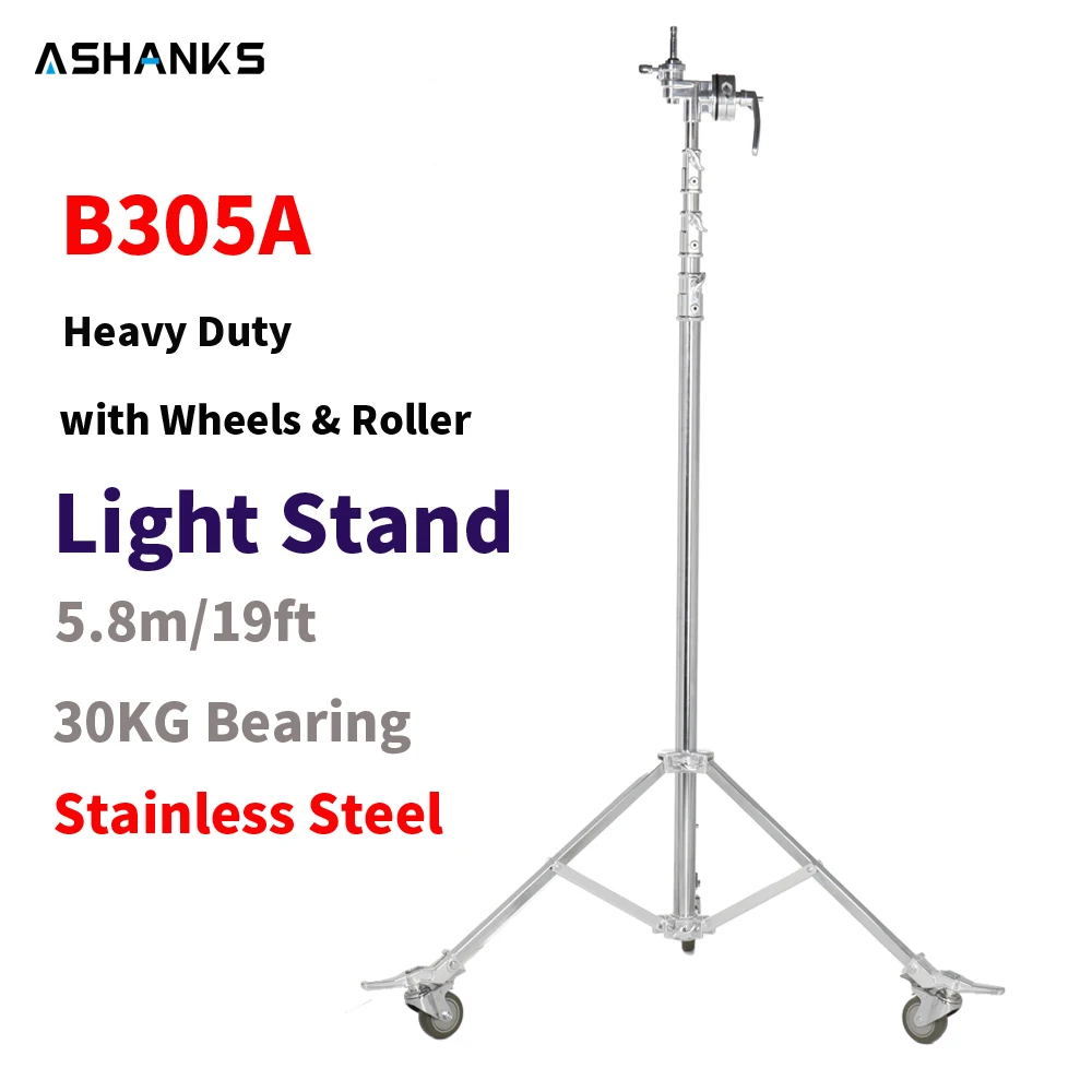 

ASHANKS 5.8m/19ft Roller Light Stand Tripod for Photography Studio Video with Wheel & Grip Head 5/8'' Stud & Socket Load 30KG