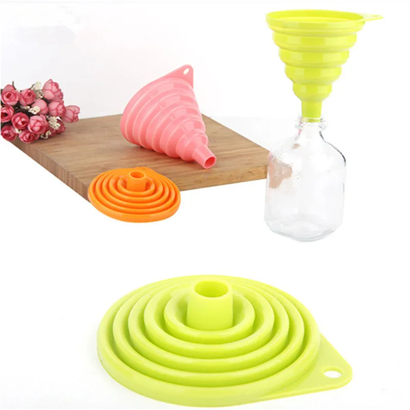 

Silicone Folding Funnel Food-Grade Portable Telescopic Long - Necked Funnel Liquid Packaging Funnel Kitchen Tool Gadgets 5ZCF129