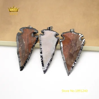 

5pcs Natural Druzy Ocean Stones Arrow Pendants Jewelry,Gun Black Color Copper Plated Edged Charms Crafts Necklace Supply GH141