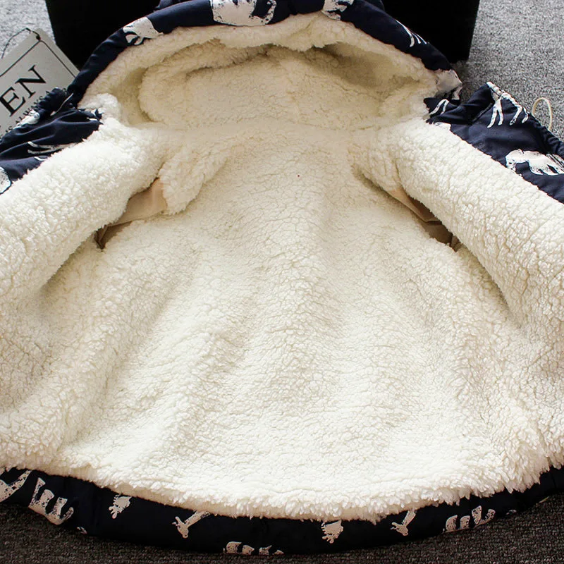 Зимняя теплая верхняя одежда для девочек; коллекция года; модное хлопковое пальто с капюшоном и рисунком для девочек; Детские плотные бархатные куртки