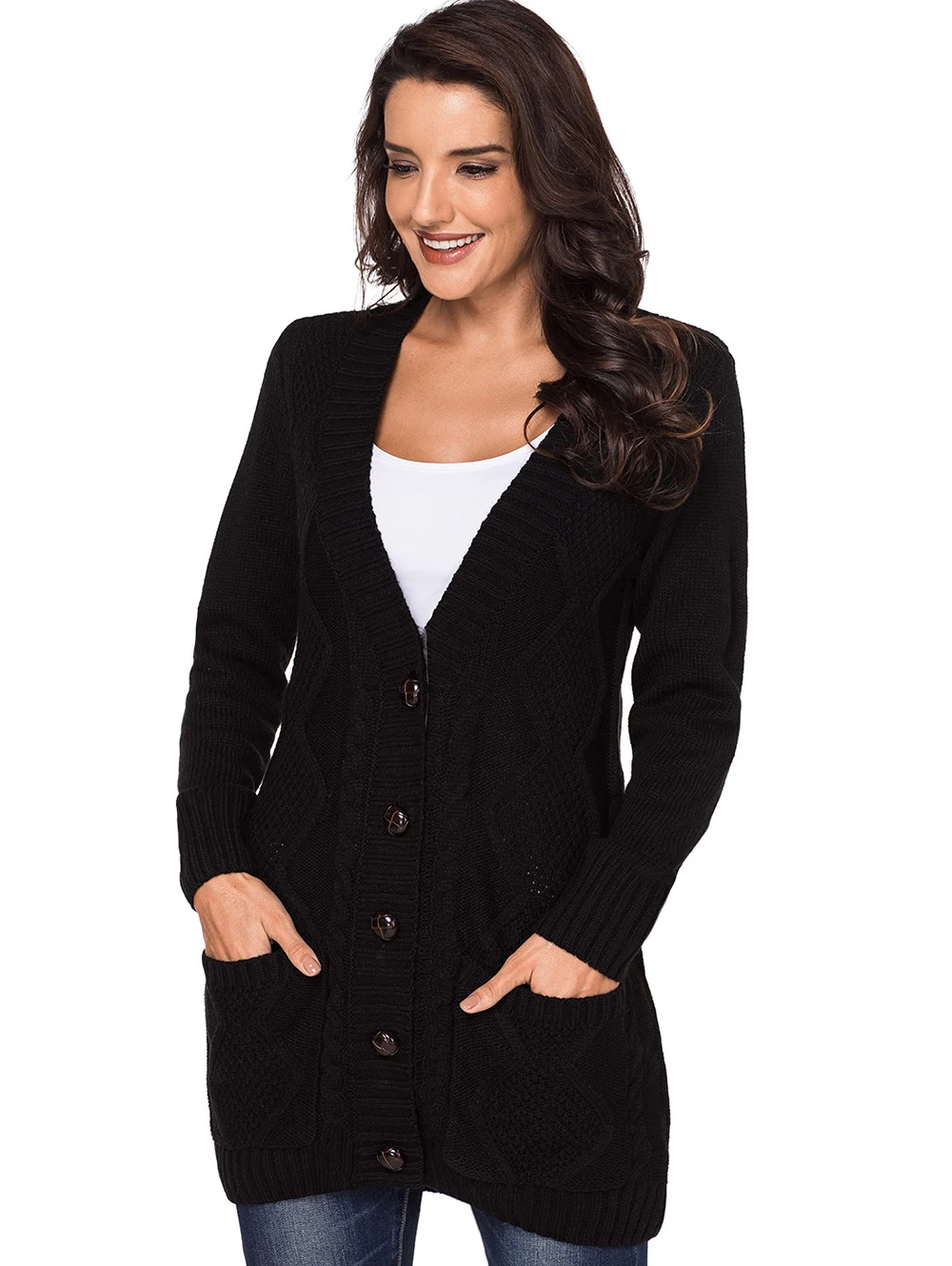 2018 Douille Avant light Pull De À Cou Bouton Solide Automne Cardigan Noir army Poches Profonde Mode Nouveau Pleine Gray Femmes Up Long Green V Outwear qzqwF