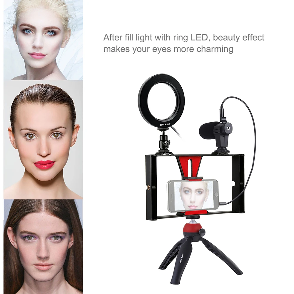 Комплект для фотосъемки в реальном времени/Макияж для фотосъемки видеосъемка с светодиодный светильник-кольцо и микрофонный штатив