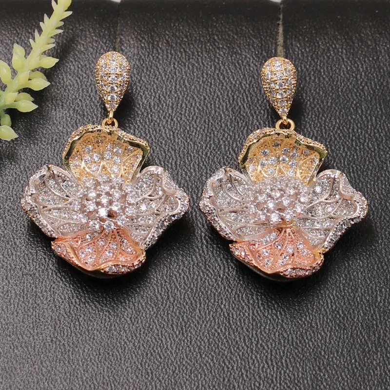 Lanyika Дубай Стиль специальный цветок серьги для помолвки полный микро-инкрустация модные роскошные подарки