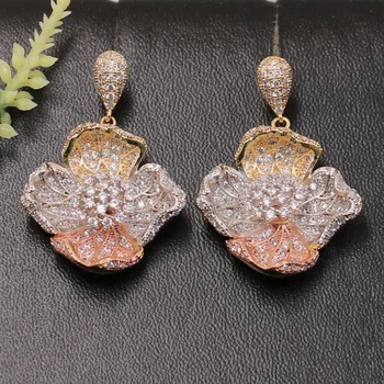 

Lanyika Dubai Style New Special Flower Earrings for Engagement Full Micro Inlay Trendy Luxury Gifts