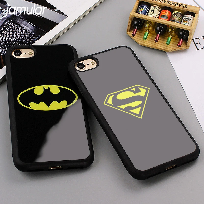 

JAMULAR Batman Superman Phone Cover for iPhone 7 6 6s 8 Plus 5s SE X Cases Silicone Mirror Case for iPhone 6 6s 7 8 Plus Shell