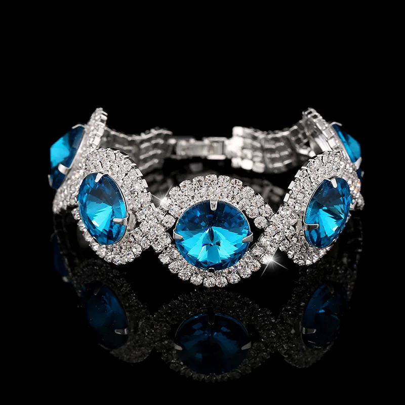 Посеребренные стразы браслеты для женщин украшения с синим камнем браслеты для Любви Жесткий браслет feminina богемный Кристалл B037 - Окраска металла: sky blue
