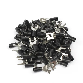 

50PCS SV3.5-6 Black Cable Wire Insulated Wiring Terminals Insulating Sleeve Furcate Terminals Cable Lug Connector