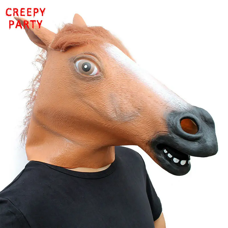 Хэллоуин вечерние маска животного коричневый голова лошади Латекс маски для взрослых анфас Необычные платья Вечерние Маски Маскарад Косплэй костюм игрушка