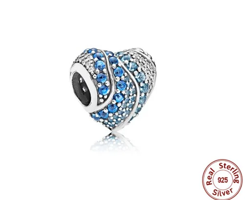 

2018 New Spring Authentic 925 sterling silver blue CZ Aqua Heart Charm Fit European pandora bead bracelet bangle DIY jewellery