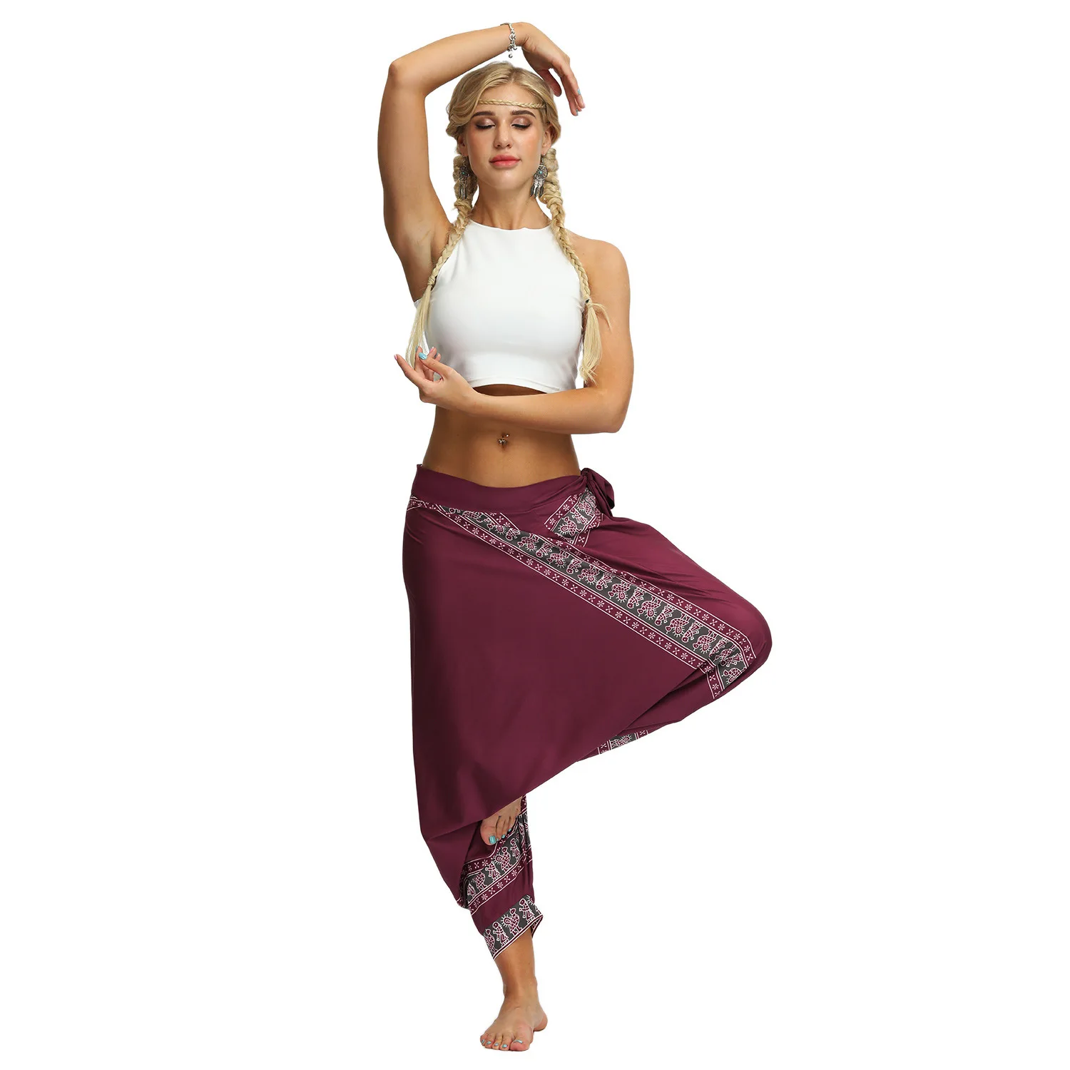 Женские тайские африканские мягкие свободные шаровары Хиппи повседневные штаны для фитнеса и йоги женские Сексуальные Индийские сари с высокой талией танцевальные костюмы