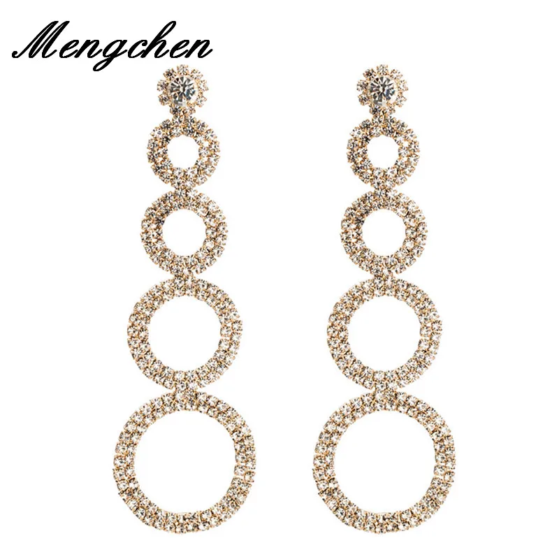 Luxury Shiny Rhinestone Multilayer Geometric Charms Dangle Earrings for Women Fashion Statement Long Tassel | Украшения и