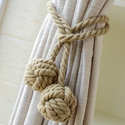 Qgvlish 2pcs Handmade Cotton Hemp Hanging Ropes Curtain Tiebacks