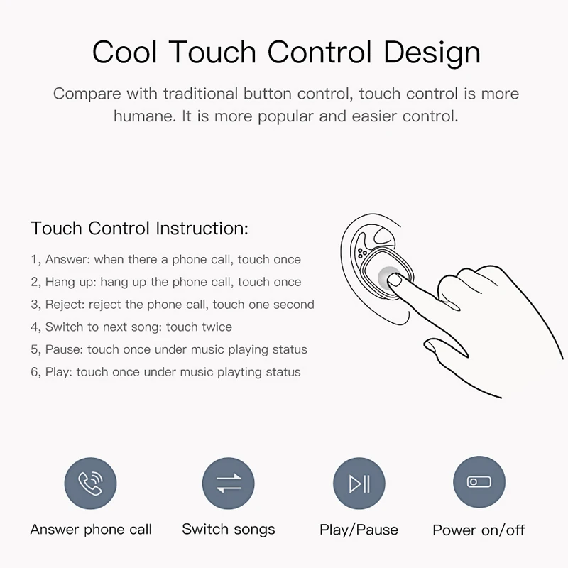 2018 QCY T1 PRO TWS Bluetooth наушники беспроводные с сенсорным управлением спортивные