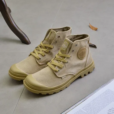 $26.25 Top Quality Canvas Men Boots Lace Up Male Canvas Shoe Ankle Botas Cowboy Motorcycle Boots Fash