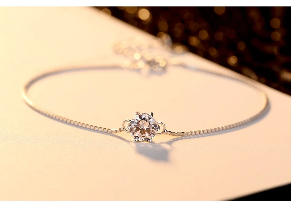 

S925 sterling silver single zircon bracelet simple female gift LSG02