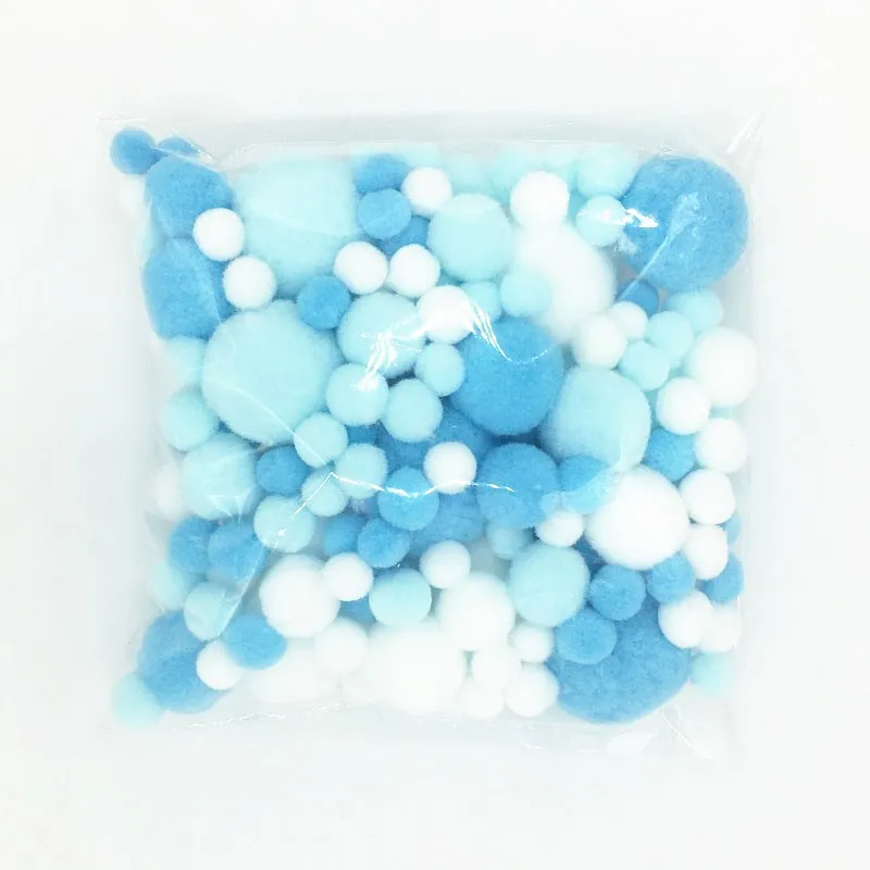 Бело голубые смешанные цвета помпоны меховые шарики DIY мягкие ручной