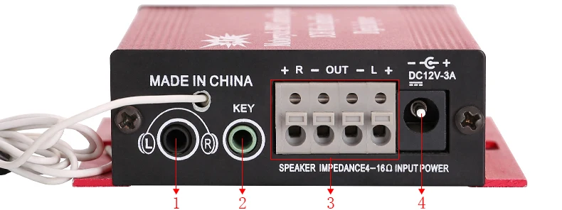 kinter A7 Hifi mini amplifier reader for speaker headphone support USB TF DC12V power input with FM radio remote control earphone in motorcycle car red plastic enclosure (8)
