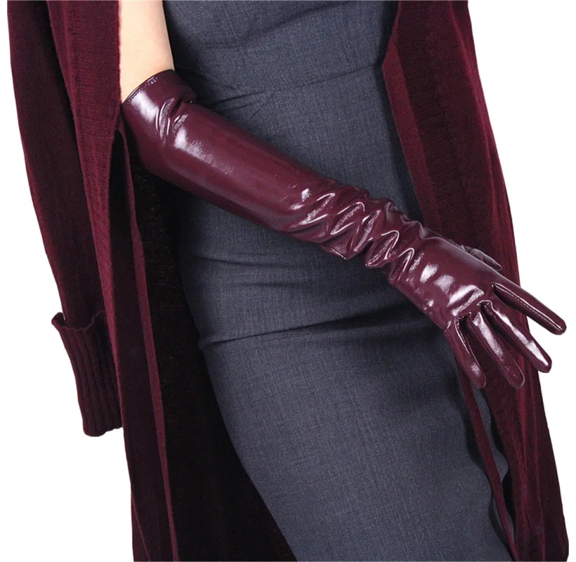 Patent Leather Long Gloves Woman Long Simulation Leather PU Leather