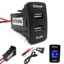 for Honda civic crv fit accord hrv USB Interface Audio input Socket 5V 2.1A Output Car Charger