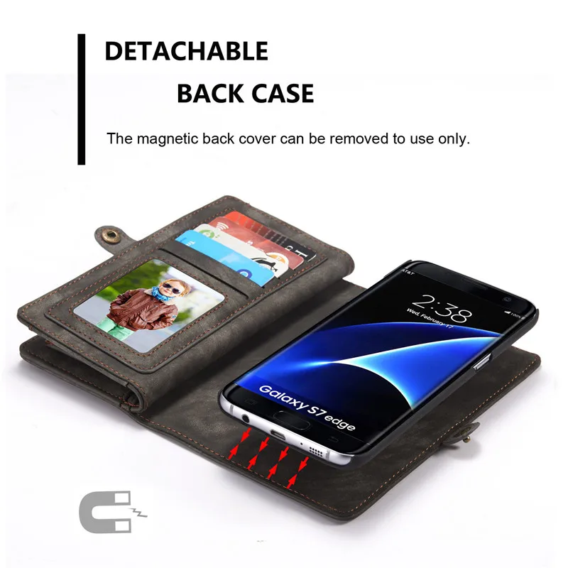 Separable Wallet Cover For Samsung Galaxy S7 Edge Case Multi Card Slot Genuine Leather Case For Samsung Galaxy S7 Edge Cover