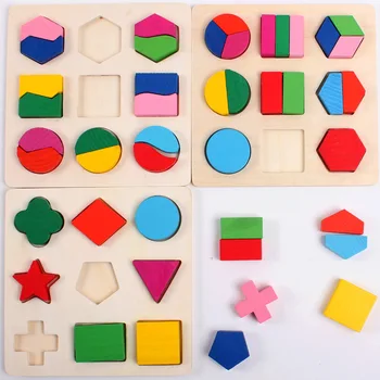 

3pcs/1set 3D Puzzle Shape Children DIY Wooden Toys Plate Matching Geometry Toy for 1-3 Years Kids Toys