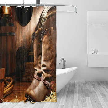 

Western Cowboy Shower Curtain Waterproof Polyester Bath Curtains leather rancher roper boots Bathroom Curtain