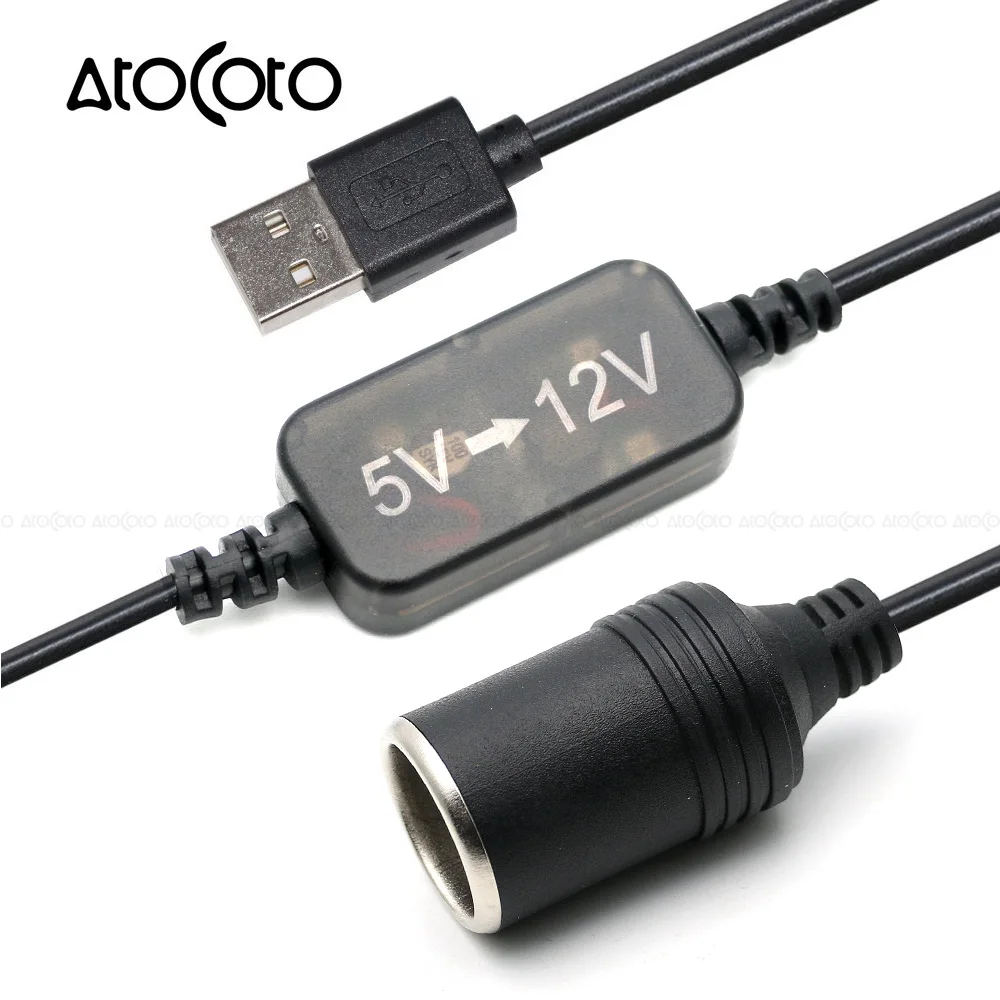 

AtoCoto 60 100 300cm Power Converter Adapter Cable USB Port 5V to 12V Car Cigarette Lighter Socket Female Converter for Car DVR
