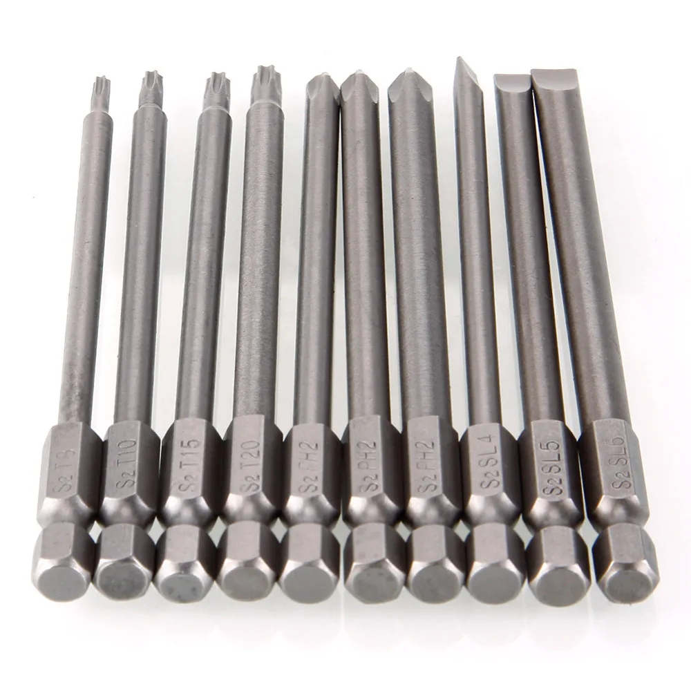 10PCS Screwdriver Bits Set,magnetic Cross head S2 steel with 1//4 inch Hex Shank 150mm,for air screwdrivers etc Industrial Tools electric drills