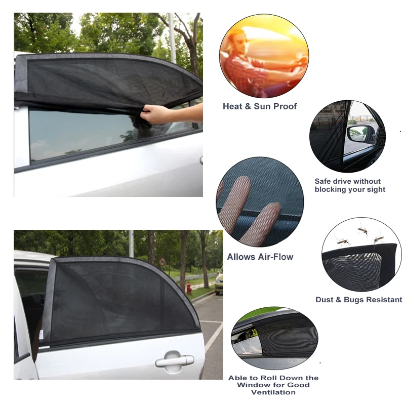 

4pcs/set Car Front+Rear Side Window Sun Shade UV Protection Curtain Car Window Sunshade Window Mesh Sun Visor Summer Protector