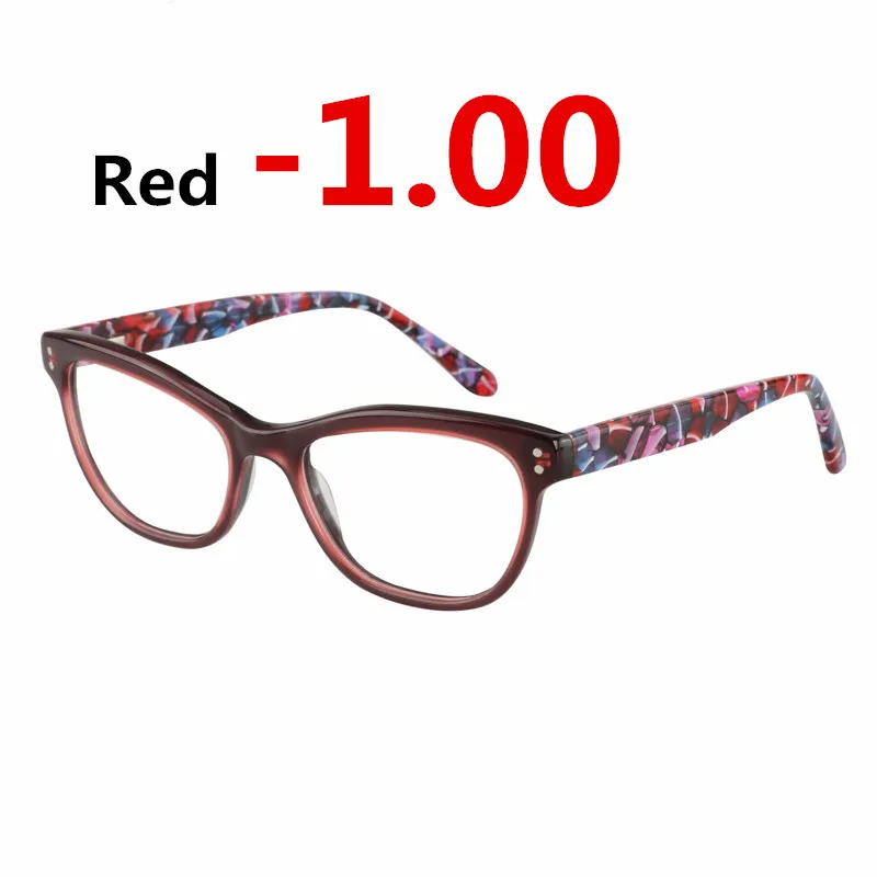 Ацетатная оправа для очков, женские готовые солнцезащитные фотохромные Оправы для близорукости, оправы для оптических очков и линзы по рецепту, очки для близорукости - Цвет оправы: Red -1.00