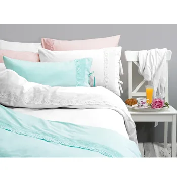 

100% Cotton Duvet Cover Set Without Comforter Korean Style Lace Rim Green Pink White High Quality Bedding Sets 4pcs Bedclothes