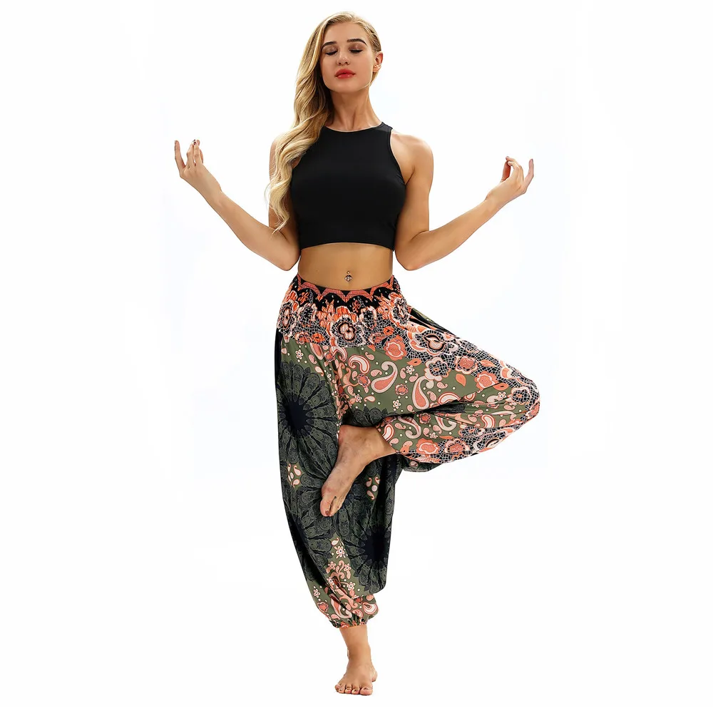 Ladies Women Beach Pants Trousers Boho Gypsy Hippie Sarouel Wide Leg Harem Peacock Feather Print Elastic Loose Pants Trousers Ladies Women Beach Pants Trousers Boho Gypsy Hippie Sarouel Wide Leg Harem Peacock Feather Print Elastic Loose Pants Trousers