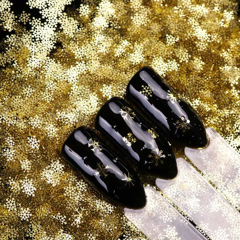 Рождественские золотые блестки для ногтей, смешанные снежинки, дизайнерские украшения для ногтей, аксессуары для ногтей