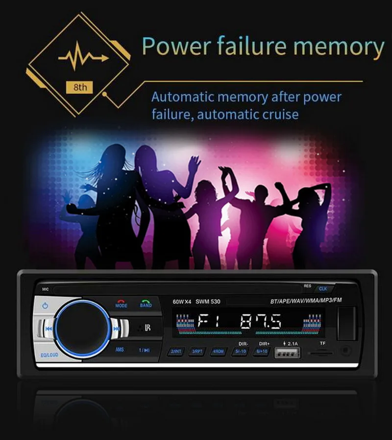 1 Din " lcd AUX 530 MP3 аудио автомобильный радиоприемник проигрыватель RCA USB 2,1 Bluetooth 4,0 FM пульт дистанционного управления U диск в тире DC 12 В стерео