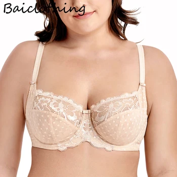 

BAICLOTHING Women's Plus Size Full Coverage Underwire Non Padded Support Ultra-thin Lace Bra 32~44 C D DD E F G H
