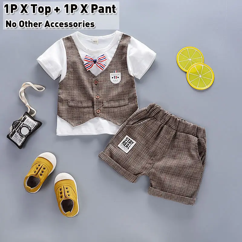 409 brown set Летняя одежда для маленьких мальчиков комплекты одежды для малышей Одежда для мальчиков на день рождения Костюм Джентльмена Свадебные торжественные костюмы для маленьких мальчиков рубашка и штаны - Цвет: 409 brown set