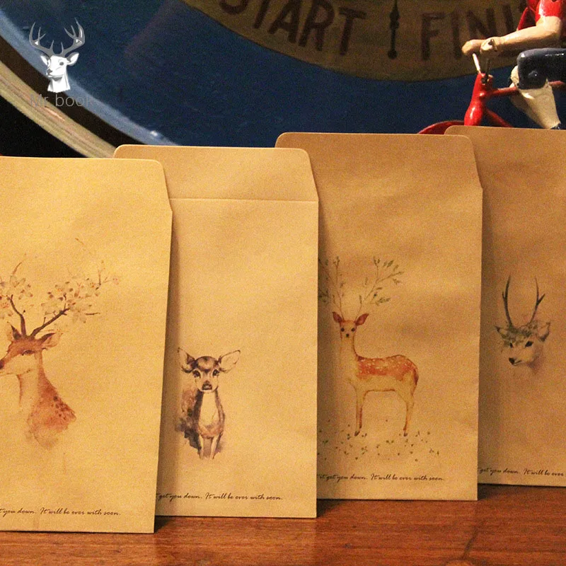 

10PCS/set Retro Painted Flower Deer Kraft Paper Envelopes Simple Retro Decorative Small Paper Envelope 16x11cm