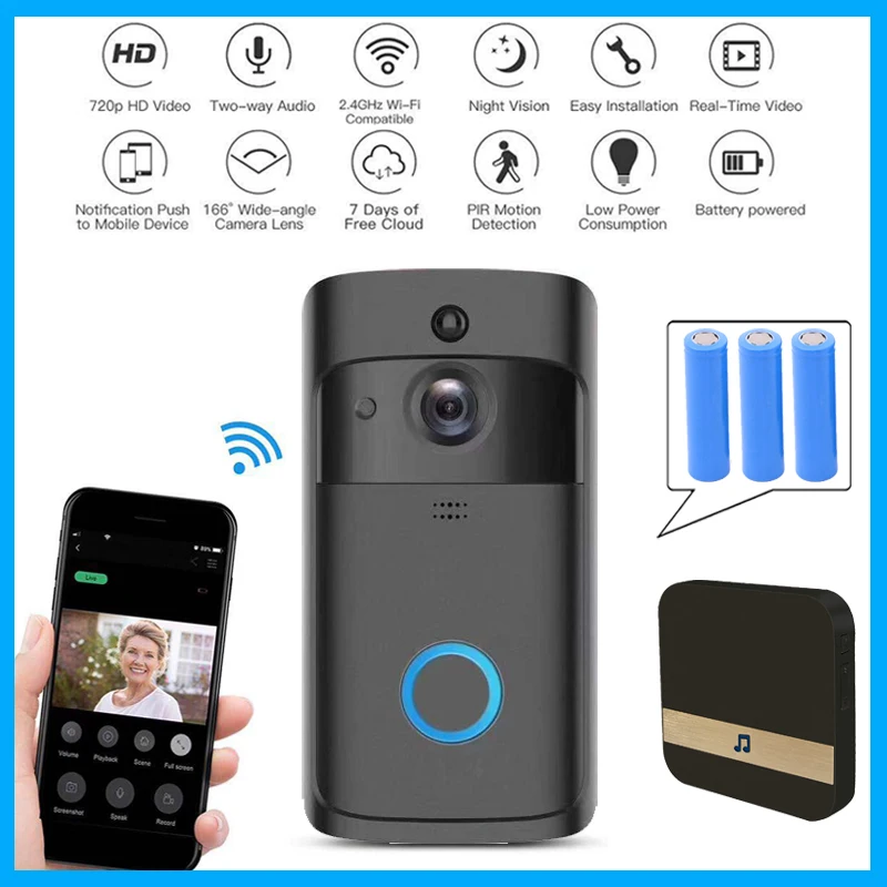

Smart Wireless WiFi Security Doorbell Visual Recording Remote Home Monitoring FIR IR Night Vision Smart Video Door Bell Phone