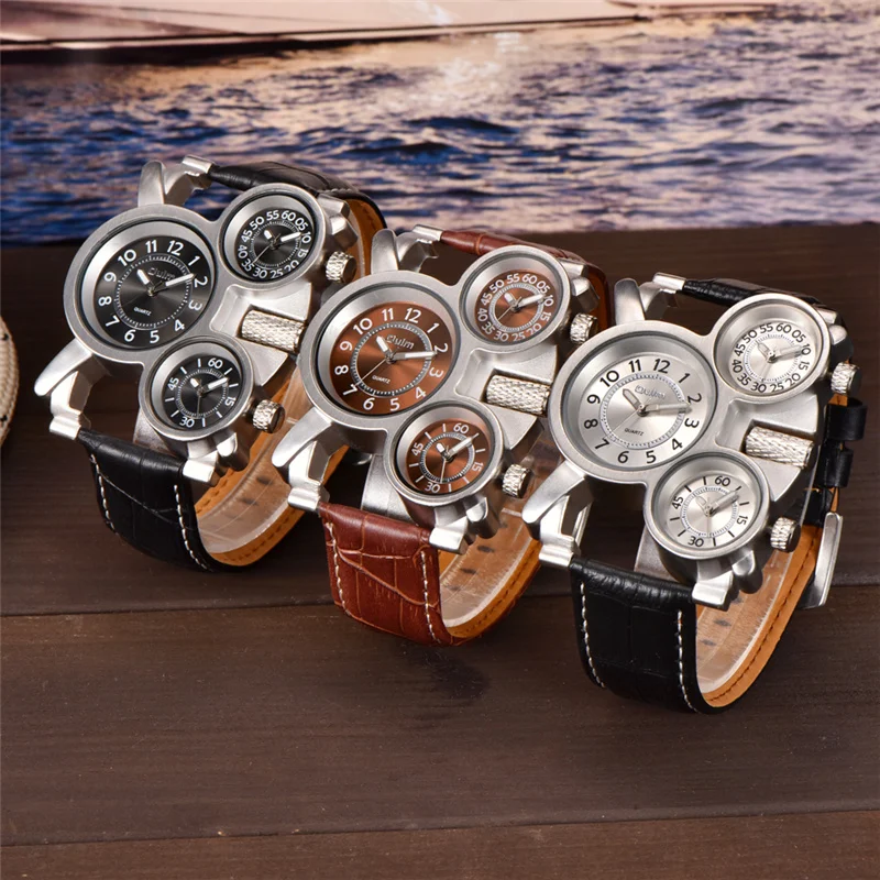 Beste Dropshipping Merk Oulm Nieuwe mannen Horloges Casual Quartz Horloge Mannen Drie Dial Outdoor Sport Lederen Horloge relogio masculino