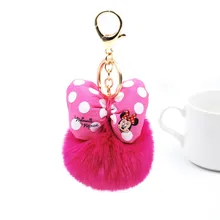 Fluffy Rabbit Fur Ball Mickey Key Chain For Women Pompom Bunny Fur Bowknot Key Ring Keychain on Bag Car Jewelry Wedding Gift lovely unicorn keychain fluffy rabbit fur ball key chain pompom artificial rabbit fur key ring women car bag pendant trinket