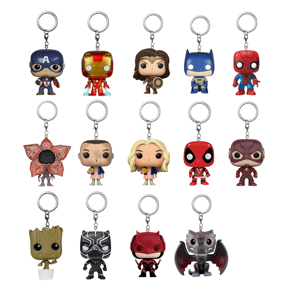 Funko Pop Toys Keychain Marvel Captain America Iron Man Groot Key Ring Kids Wonder Women Key Chain Bag Pendant Jewelry SP1470