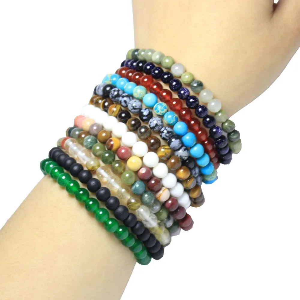 

Wholesale 17 Type 6mm Round shape Natural Stone Bracelet Agat Lapis Turquoises Crystal Women Beaded Stretch Bracelet 19 cm