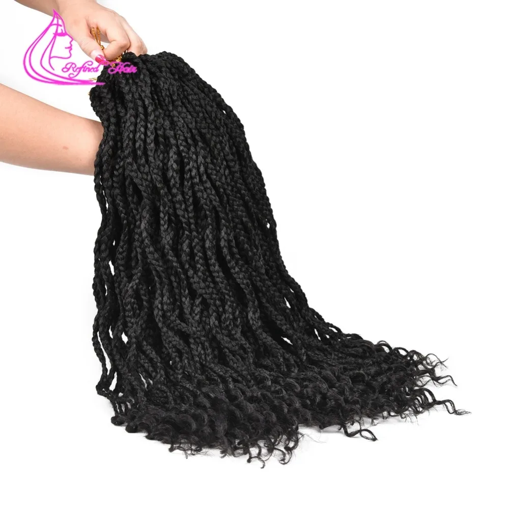 Refined Hair Synthetic Crochet Box Braids Ombre Kanekalon Fiber Braiding Extensions Black Brown Burgundy 24Roots/pc |
